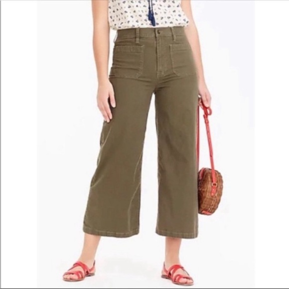 J. Crew Pants - Point Sur by J.Crew Green Washed Wide Leg High-Rise Crop Pants Size 32T